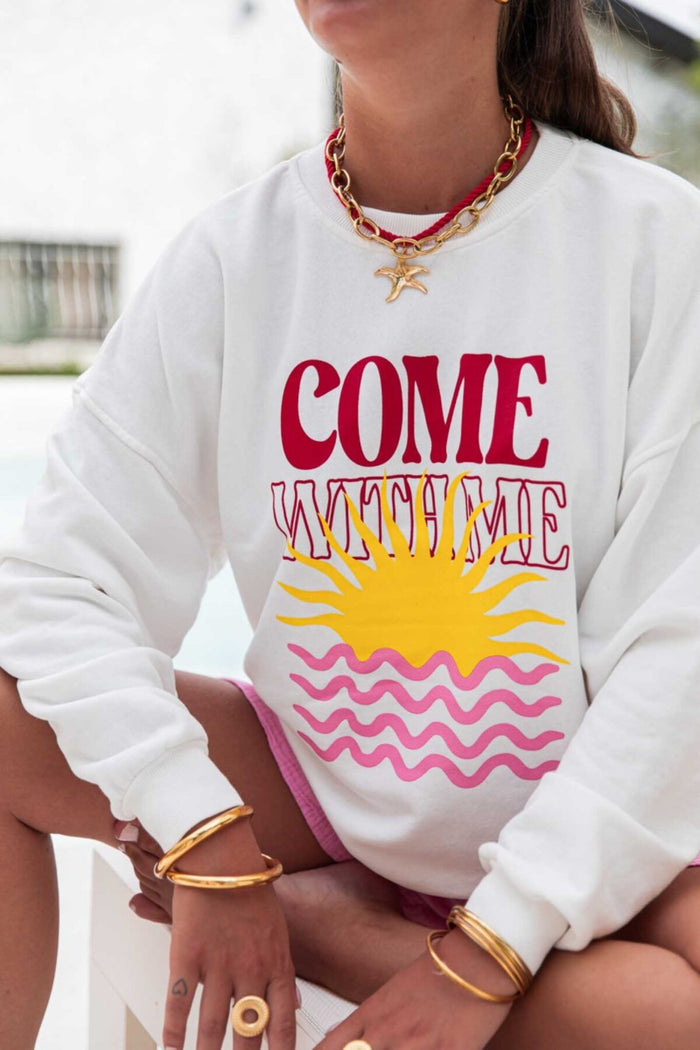 Amalfi Serisi Oversize Kesim Baskılı Şardonlu Organik Pamuk Sweatshirt