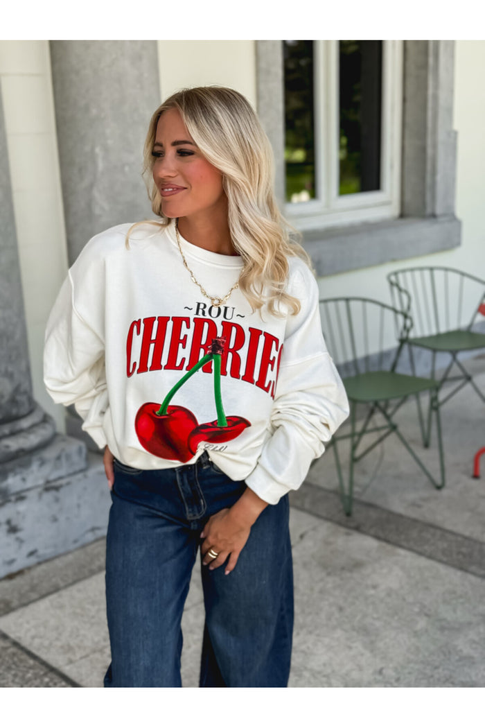 Amalfi Serisi Ekru Oversize Kesim Baskılı Şardonlu Organik Pamuk Sweatshirt