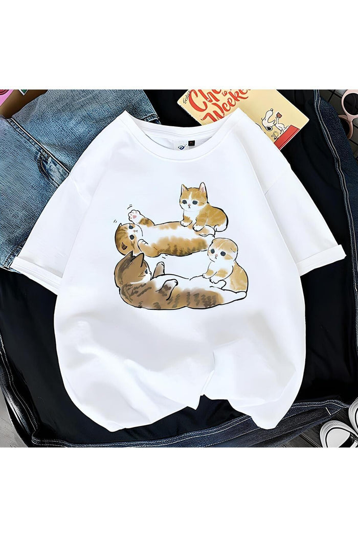 UNISEX BEYAZ OVERSIZE KESİM BASKILI KISA KOLLU T-SHIRT