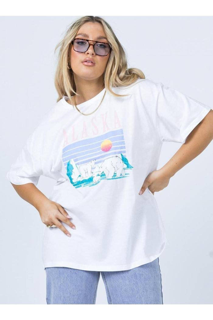 Unisex Beyaz Baskılı Organik Pamuk Kısa Kollu Oversize T-shirt