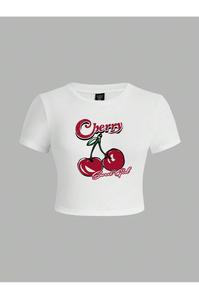 Kadın Beyaz Baskılı Kısa Kollu Crop Bluz