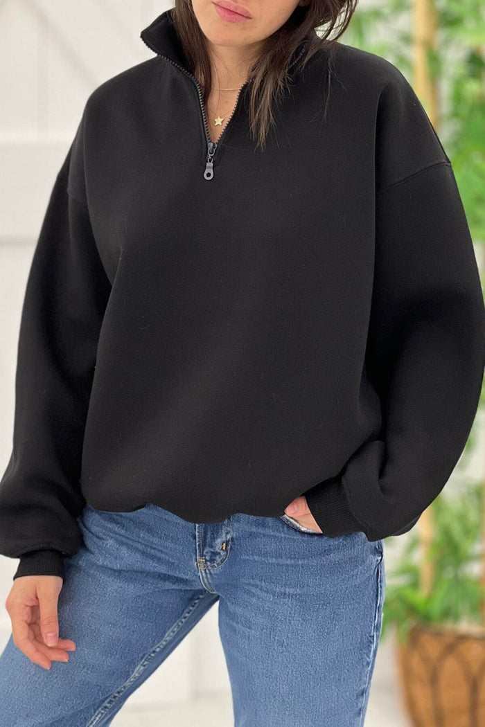 Kadın Fermuarlı Şardonlu Oversize Kesim Sweatshirt