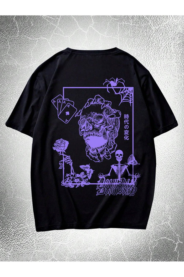 Unisex Siyah Baskılı Organik Pamuk Oversize Kesim T-shirt
