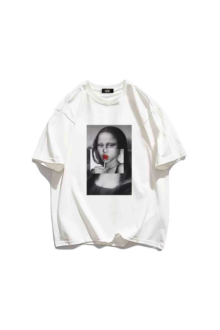 Unisex Streetwear Serisi Siyah Baskılı Bisiklet Yaka Oversize Kesim T-shirt