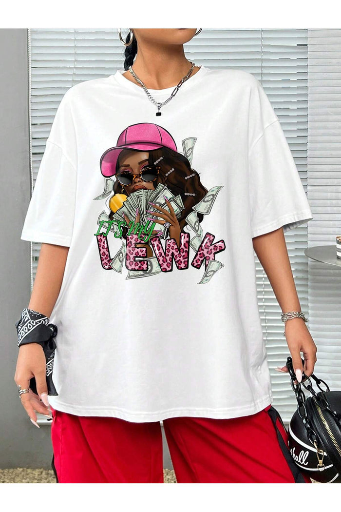 Beyaz Baskılı Organik Pamuk Oversize Kesim T-shirt