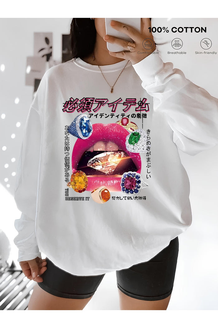 Premium Oversize Kesim Uzun Kollu Baskılı Sweatshirt