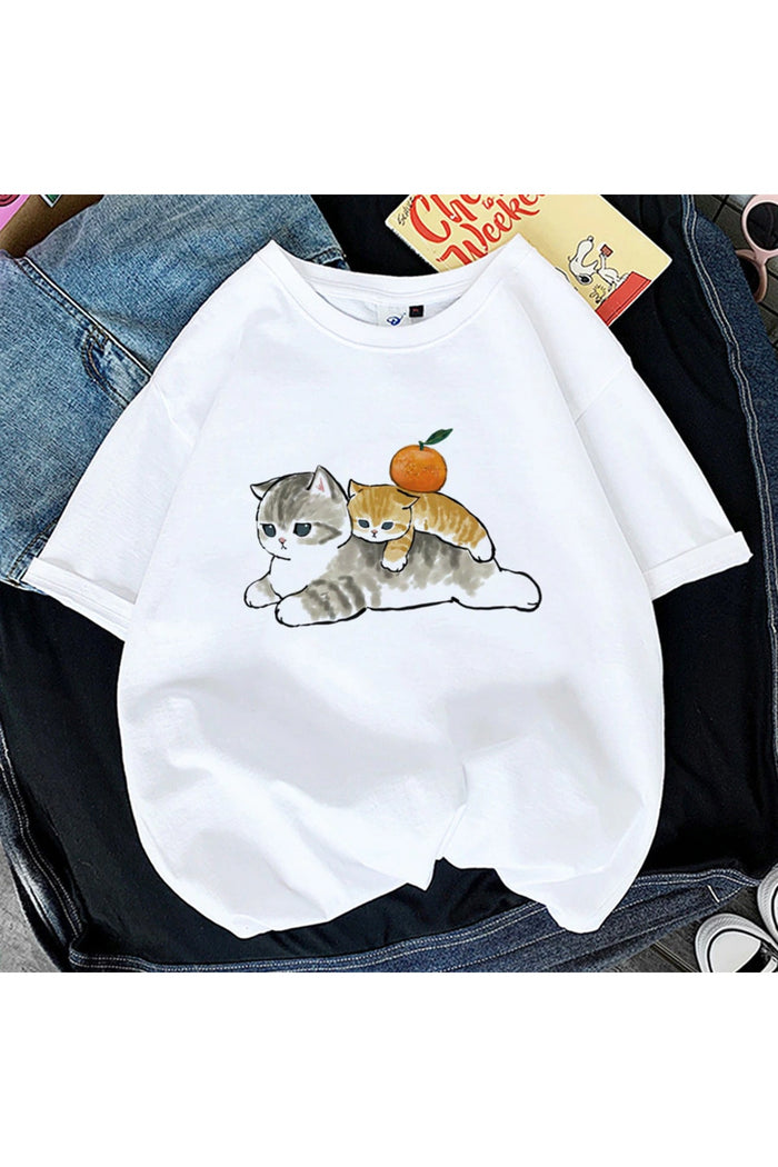 UNISEX BEYAZ OVERSIZE KESİM BASKILI KISA KOLLU T-SHIRT