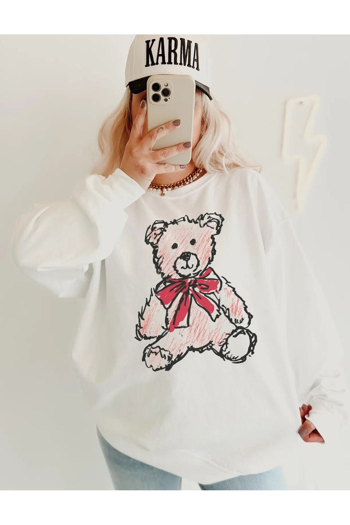 Oversize Kesim Baskılı Uzun Kollu Şardonlu Sweatshirt
