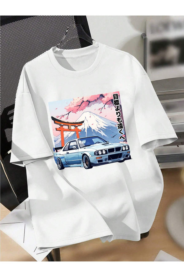 Unisex Beyaz Baskılı Organik Pamuk Oversize Kesim T-shirt