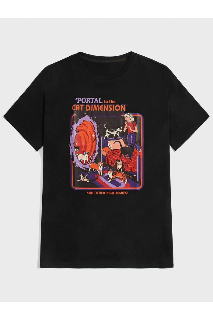 UNISEX SİYAH BASKILI OVERSIZE KESİM KISA KOLLU T-SHIRT