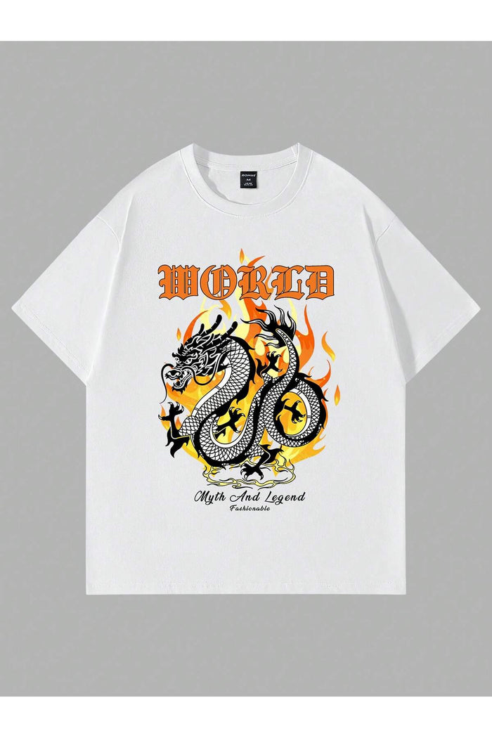 Unisex Beyaz Baskılı Organik Pamuk Oversize Kesim T-shirt