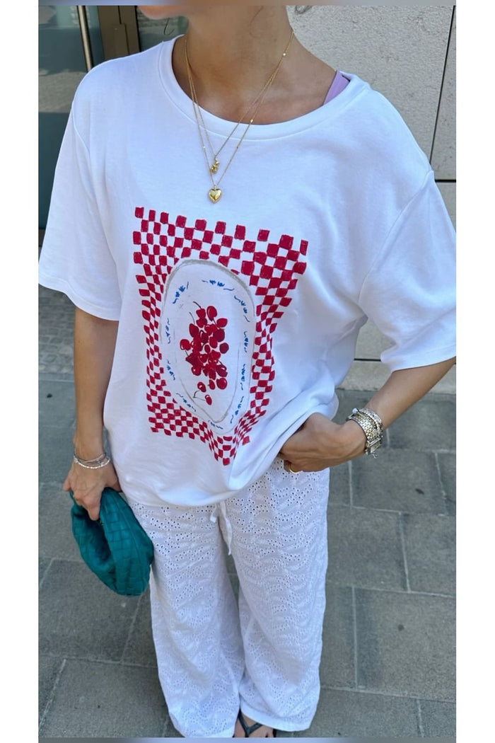 Amalfi Serisi Beyaz Organik Pamuk Oversize Kesim Kısa Kollu T-shirt