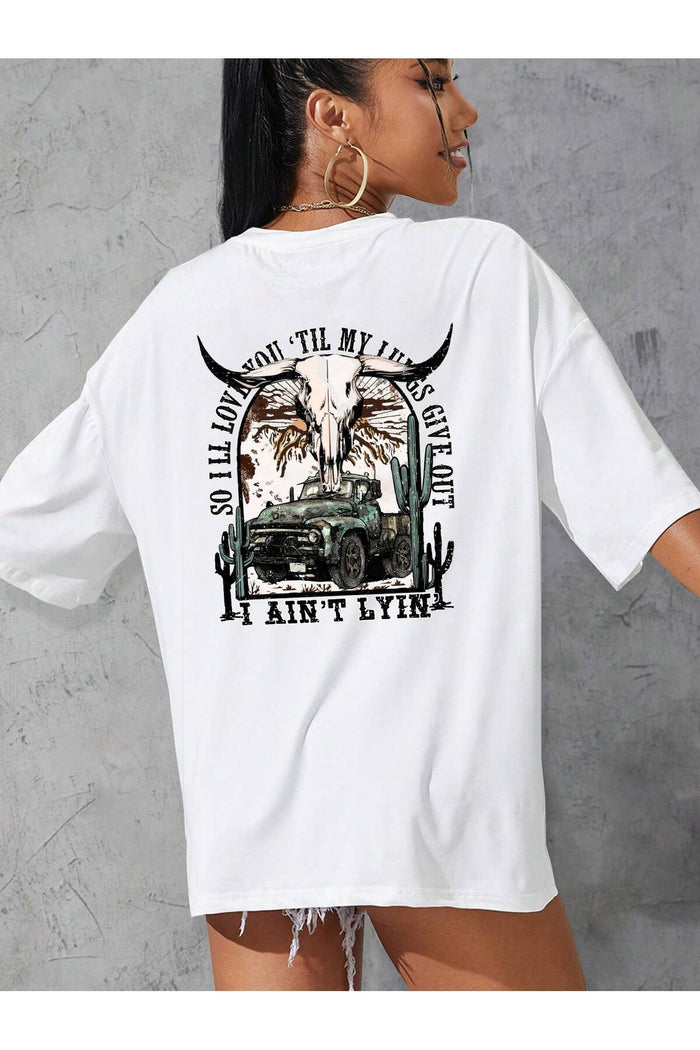 Unisex Beyaz Baskılı Organik Pamuk Oversize Kesim T-shirt