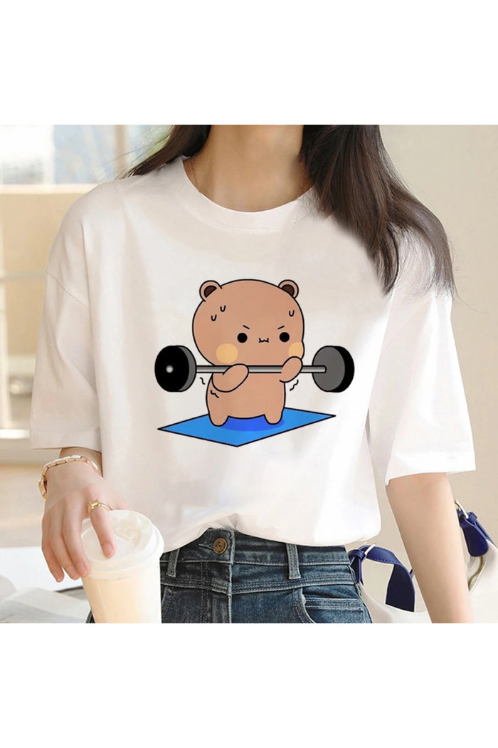 Beyaz Baskılı Organik Pamuk Oversize T-shirt