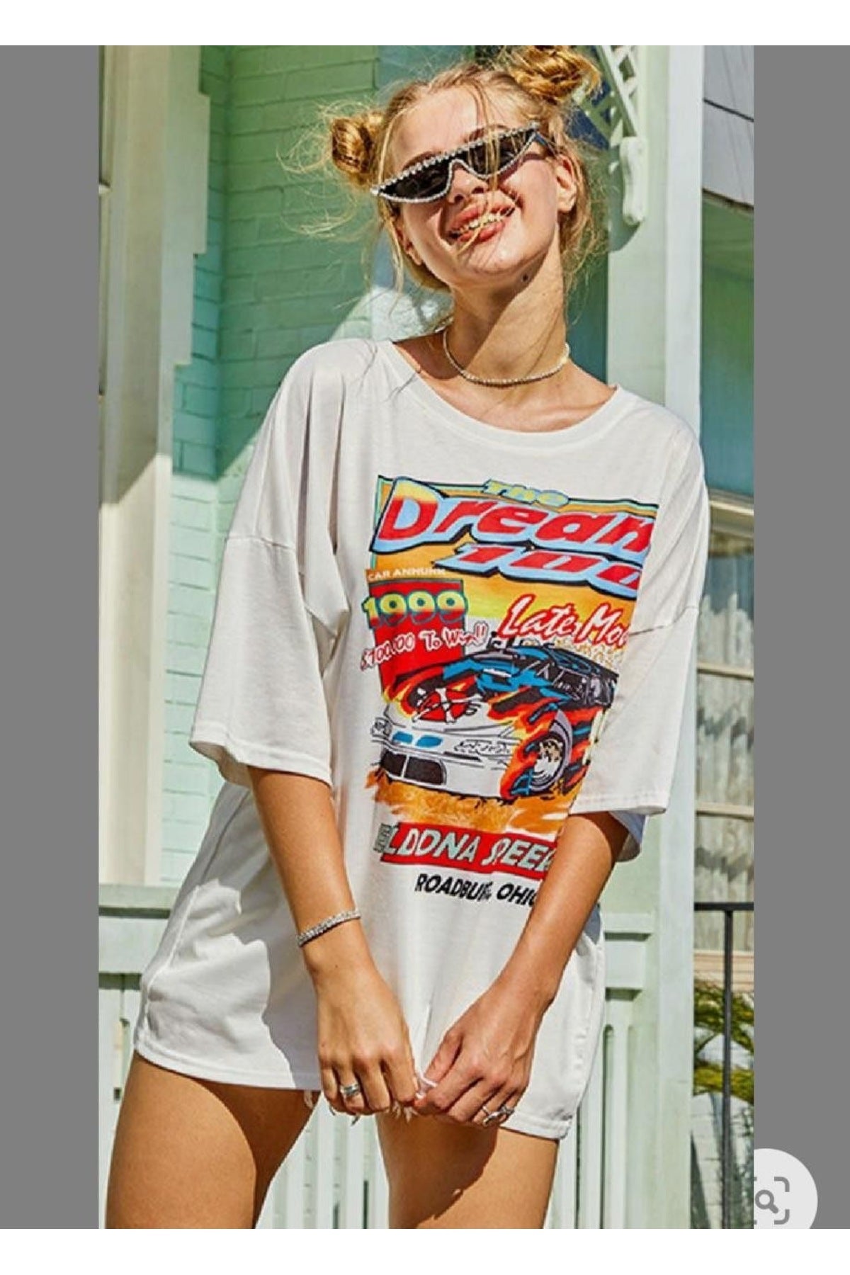 Oversize Kesim Kısa Kollu Baskılı T-shirt