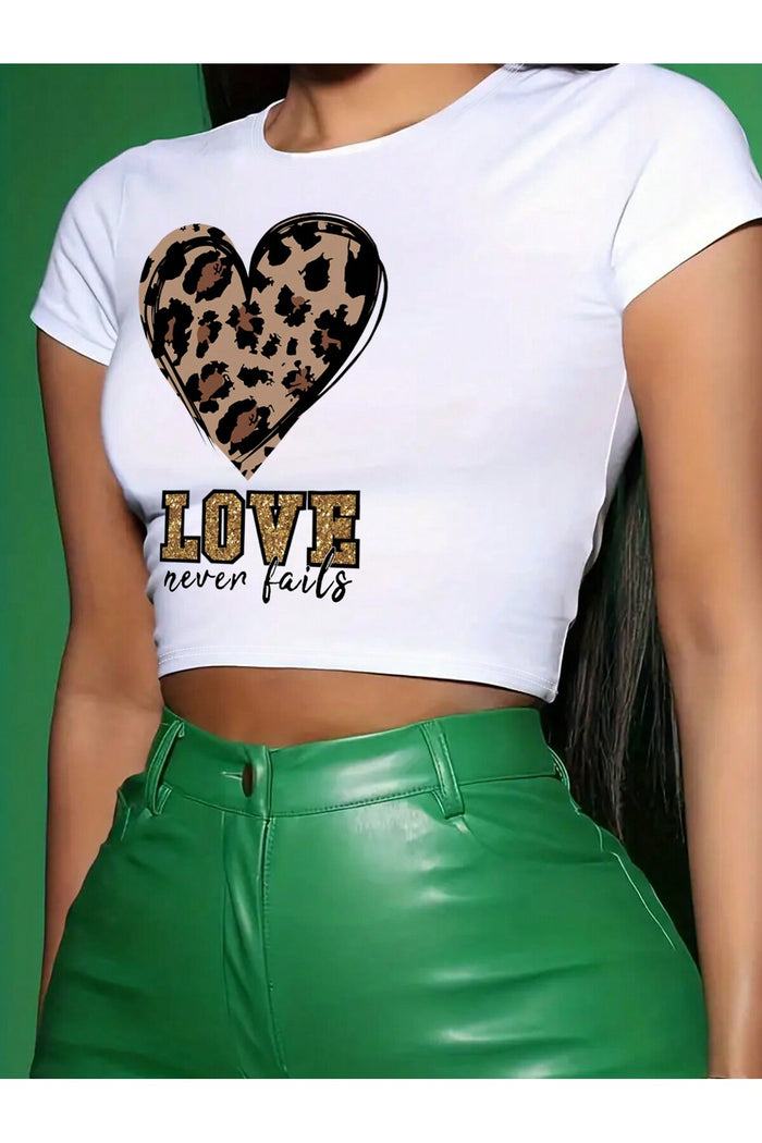 Kadın Beyaz Baskılı Kısa Kollu Crop Bluz