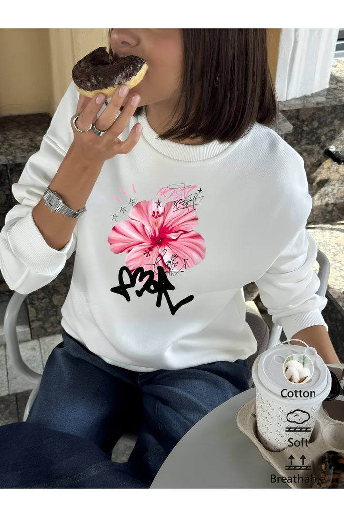 Premium Oversize Kesim Uzun Kollu Baskılı Sweatshirt