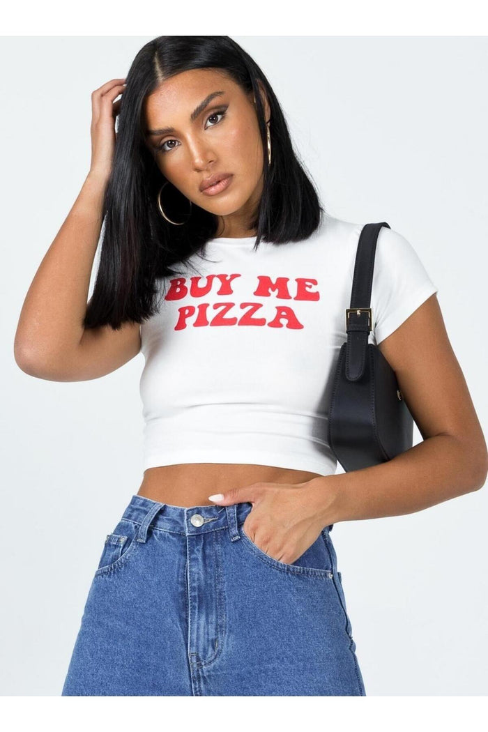 Kadın Beyaz Baskılı Kısa Kollu Vücuda Oturan Crop Top