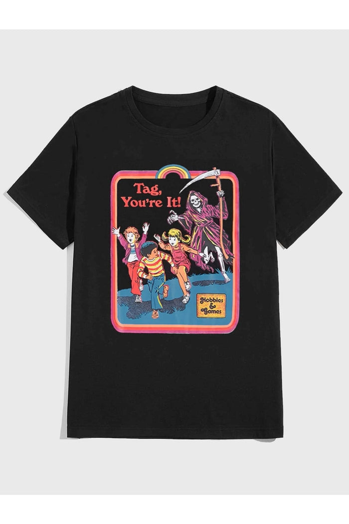 UNISEX SİYAH BASKILI OVERSIZE KESİM KISA KOLLU T-SHIRT