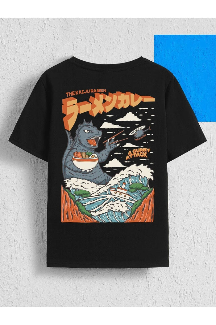 UNISEX SİYAH BASKILI OVERSIZE KESİM KISA KOLLU T-SHIRT