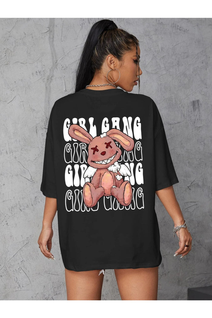 UNISEX SİYAH BASKILI OVERSIZE KESİM KISA KOLLU T-SHIRT