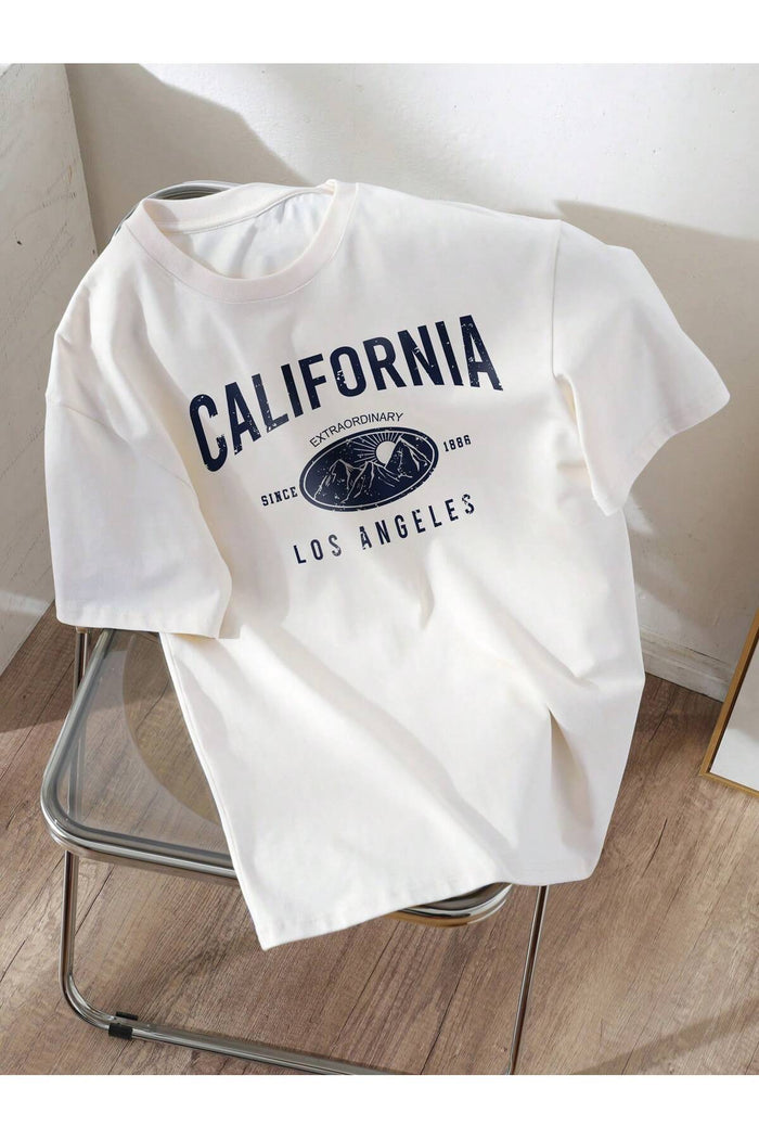 Unisex Beyaz Baskılı Organik Pamuk Oversize Kesim T-shirt