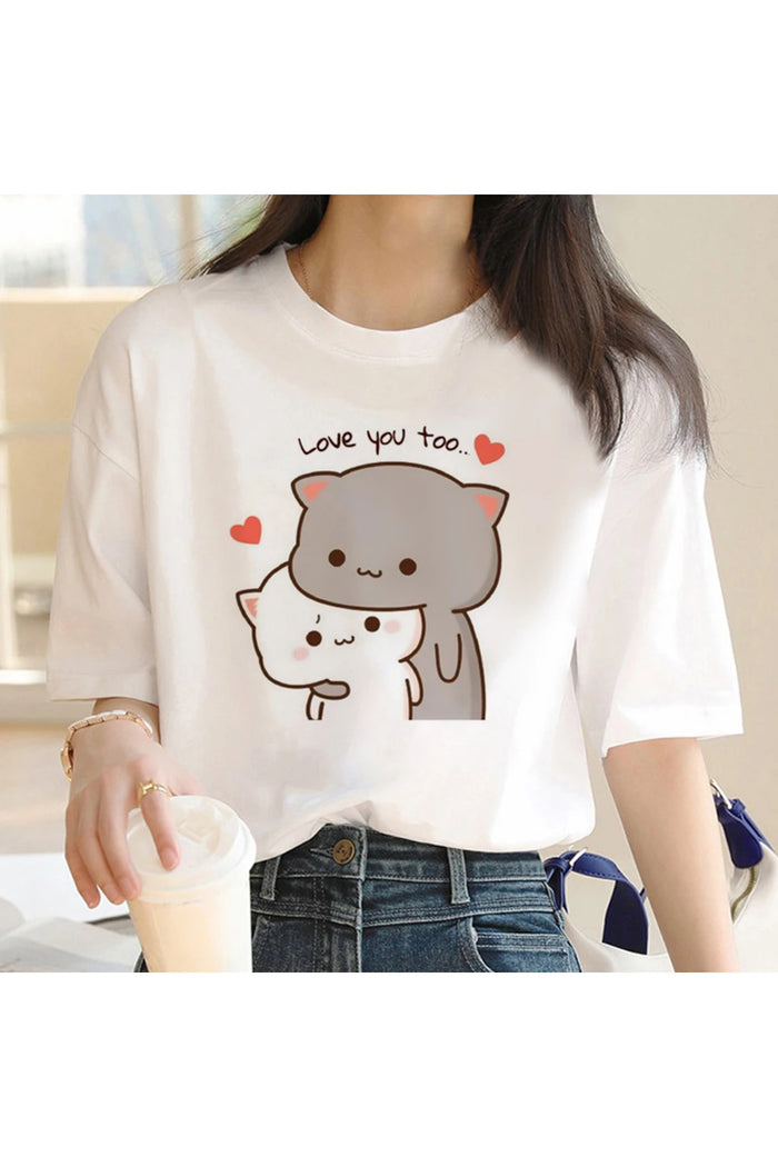 Beyaz Baskılı Organik Pamuk Oversize T-shirt