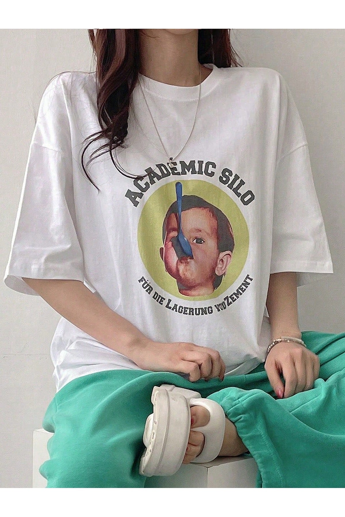 Oversize Kesim Kısa Kollu Baskılı T-shirt