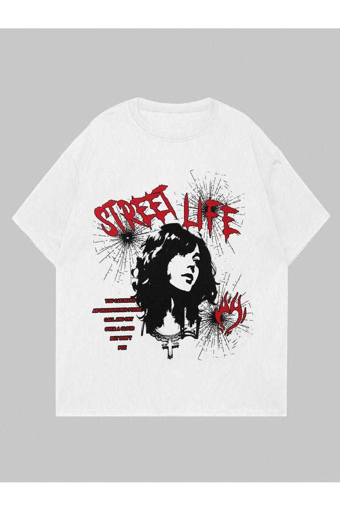 Unisex Beyaz Baskılı Organik Pamuk Oversize Kesim T-shirt
