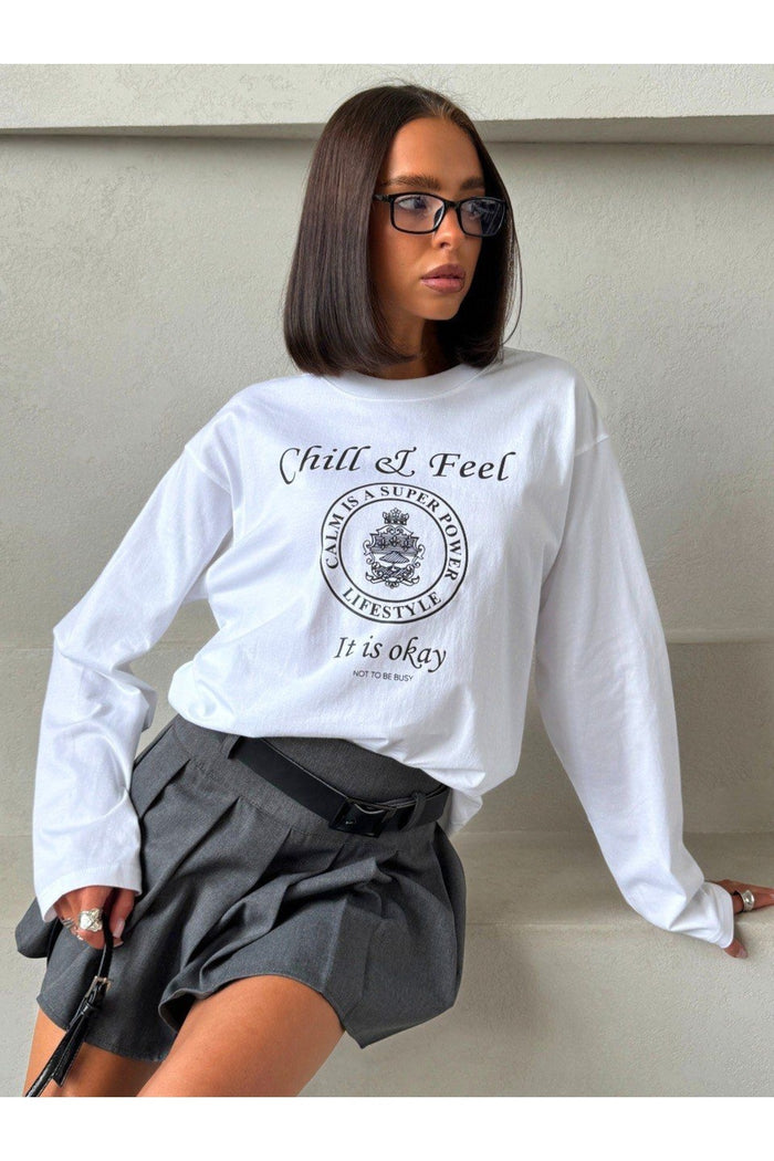 Premium Oversize Kesim Uzun Kollu Baskılı Sweatshirt