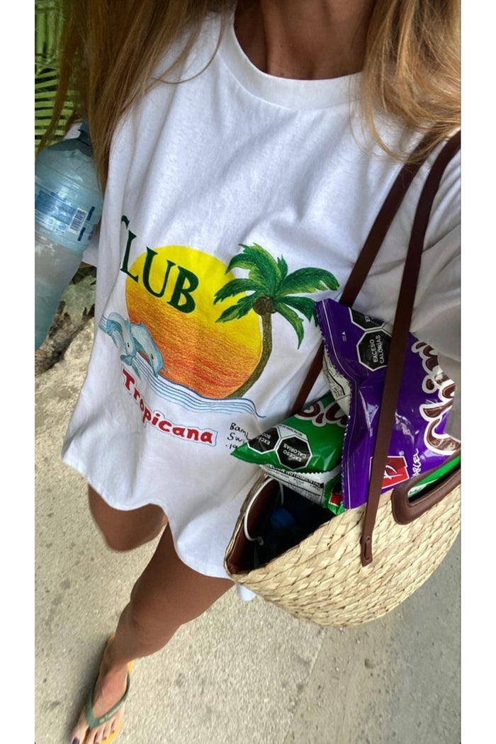Amalfi Serisi Beyaz Organik Pamuk Oversize Kesim Kısa Kollu T-shirt