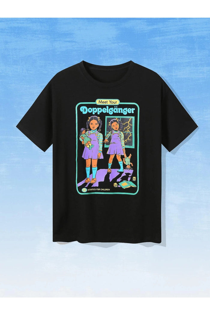 UNISEX SİYAH BASKILI OVERSIZE KESİM KISA KOLLU T-SHIRT
