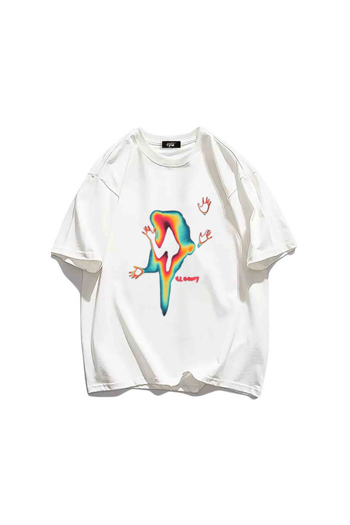 Unisex Streetwear Serisi Siyah Baskılı Bisiklet Yaka Oversize Kesim T-shirt