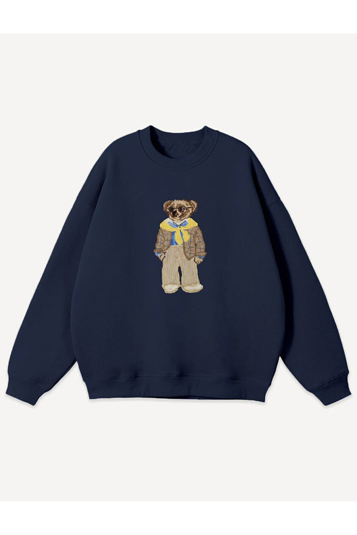 Teddy Bear Baskılı Beyaz Organik Pamuk Sweatshirt
