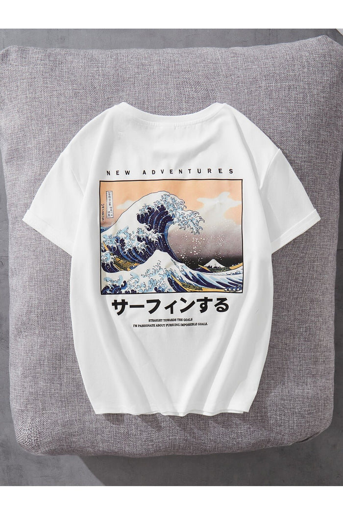 Unisex Beyaz Baskılı Organik Pamuk Oversize Kesim T-shirt