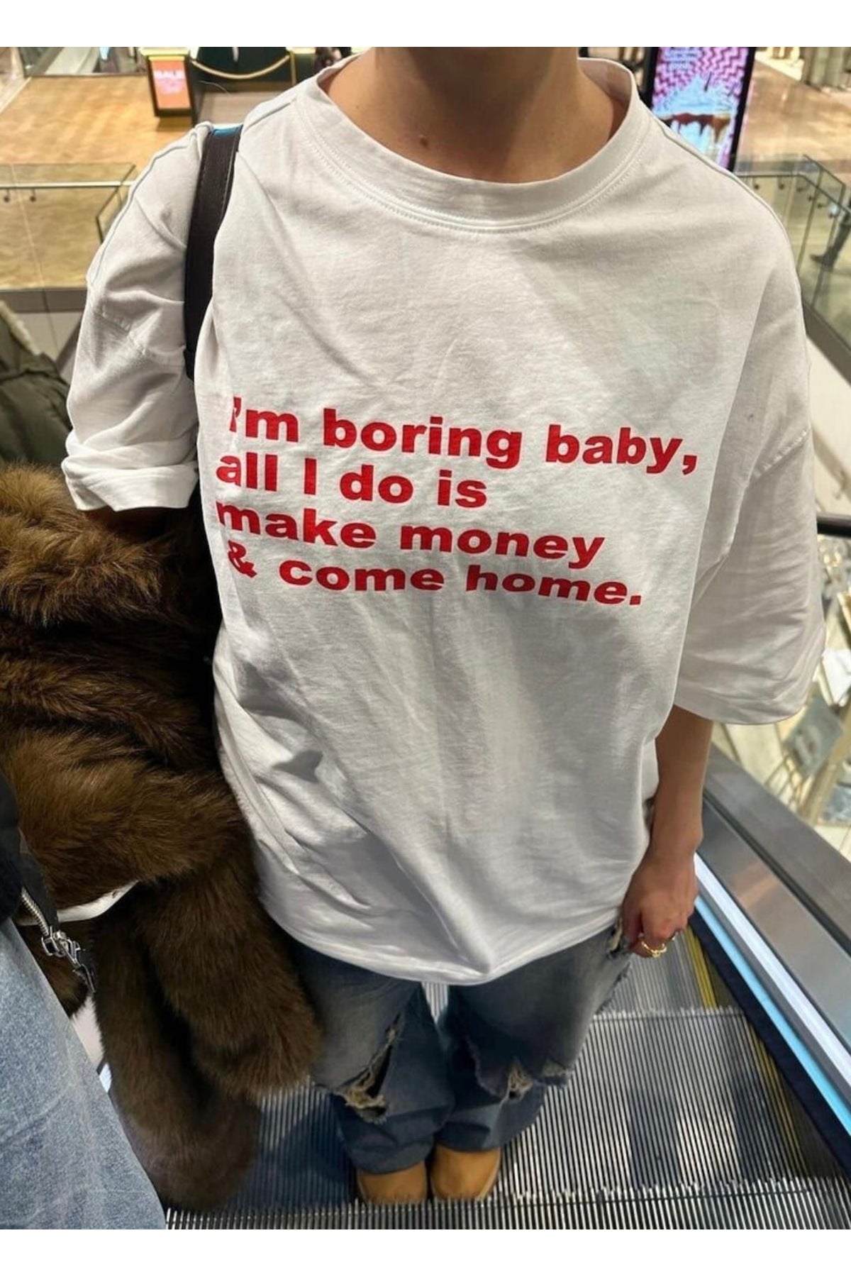 Oversize Kesim Kısa Kollu Baskılı T-shirt