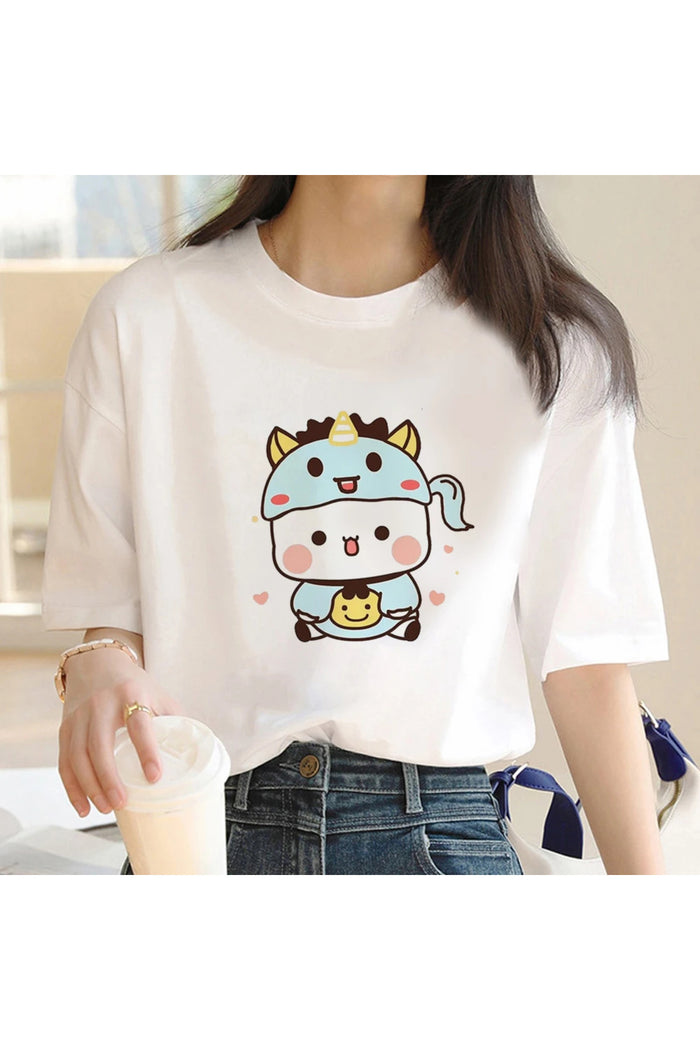 Beyaz Baskılı Organik Pamuk Oversize T-shirt