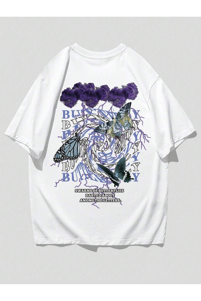 Unisex Beyaz Baskılı Organik Pamuk Oversize Kesim T-shirt
