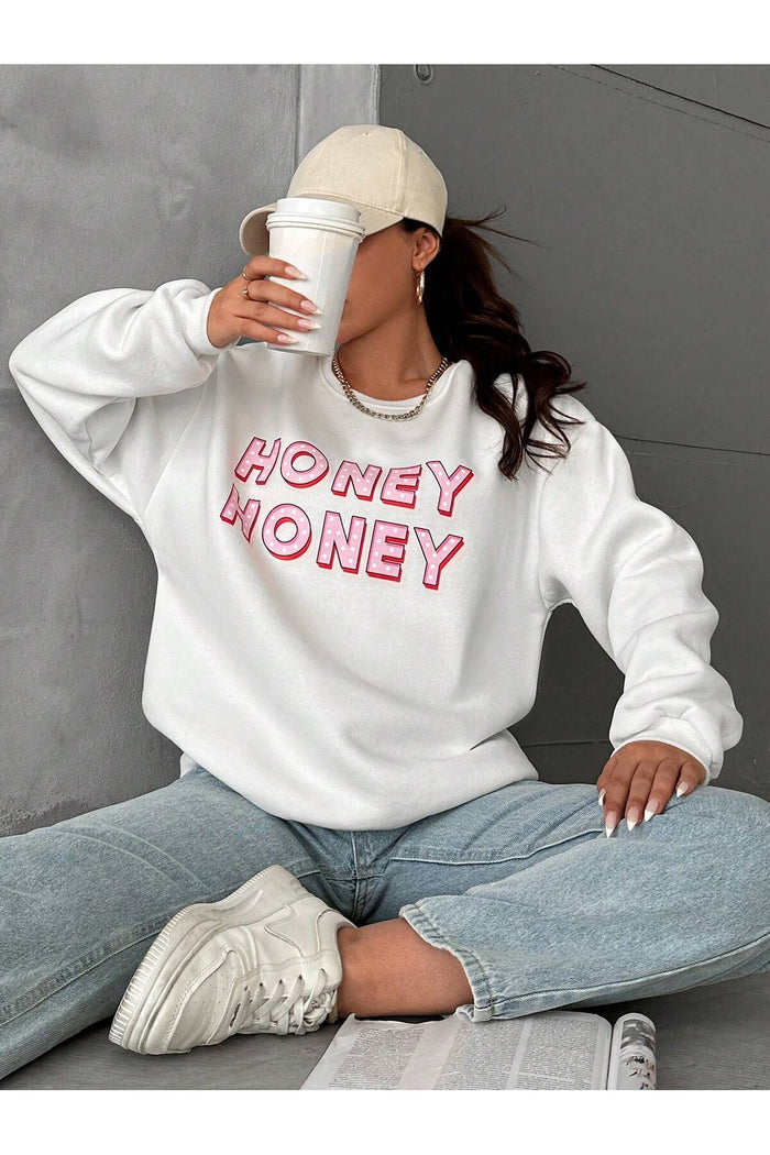 Oversize Kesim Baskılı Uzun Kollu Şardonlu Sweatshirt