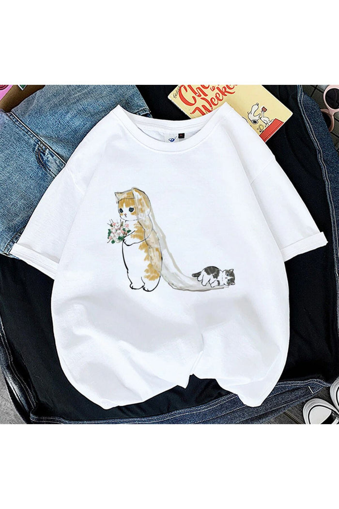 UNISEX BEYAZ OVERSIZE KESİM BASKILI KISA KOLLU T-SHIRT