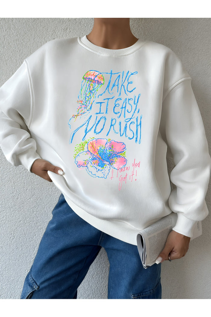 Premium Oversize Kesim Uzun Kollu Baskılı Sweatshirt
