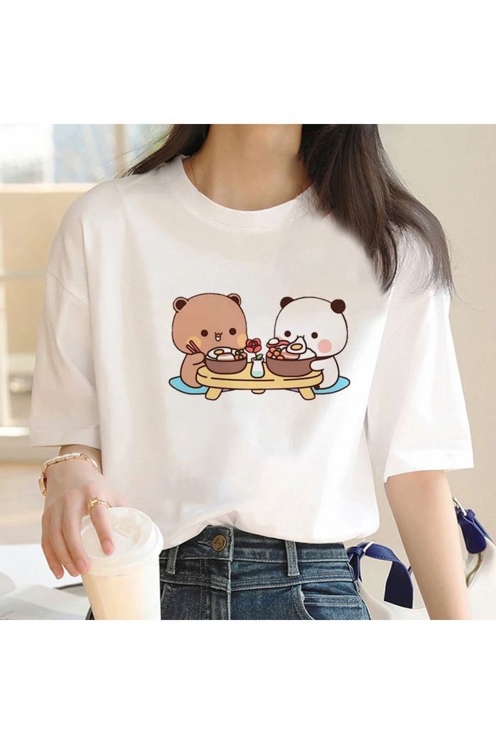 Beyaz Baskılı Organik Pamuk Oversize T-shirt