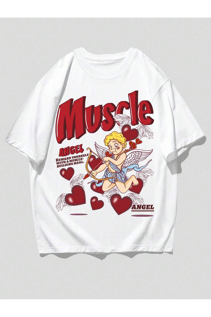 Beyaz Baskılı Organik Pamuk Oversize Kesim T-shirt