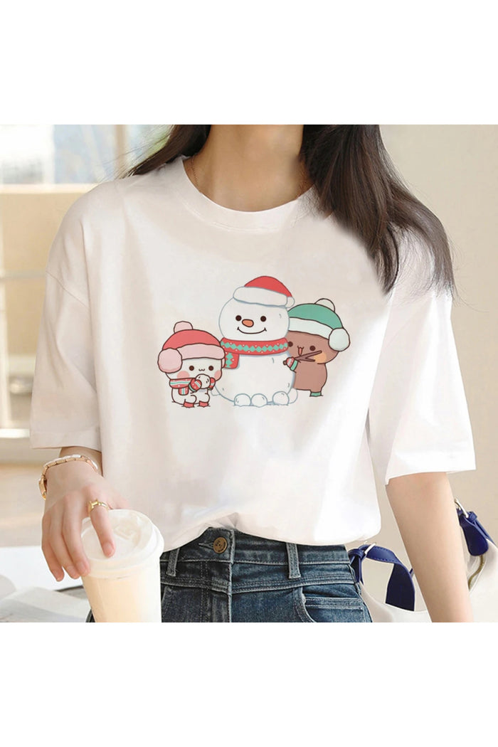 Beyaz Baskılı Organik Pamuk Oversize T-shirt