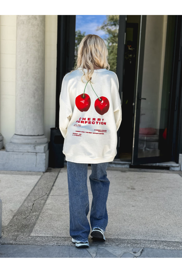 Amalfi Serisi Ekru Oversize Kesim Baskılı Şardonlu Organik Pamuk Sweatshirt