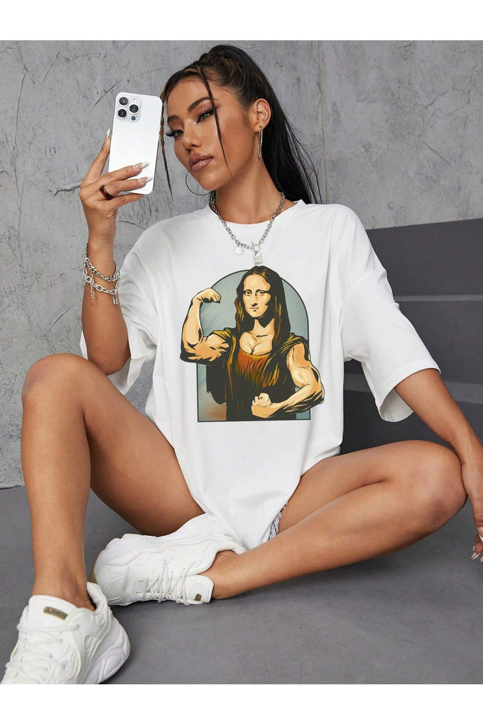 Unisex Beyaz Baskılı Organik Pamuk Oversize Kesim T-shirt