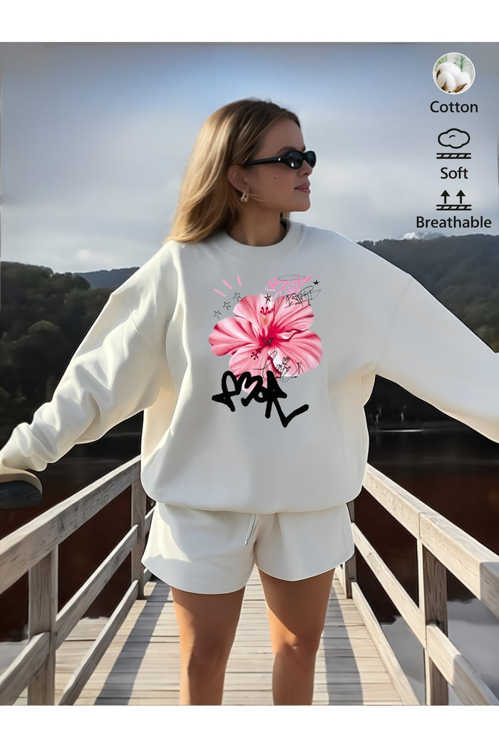 Premium Oversize Kesim Uzun Kollu Baskılı Sweatshirt