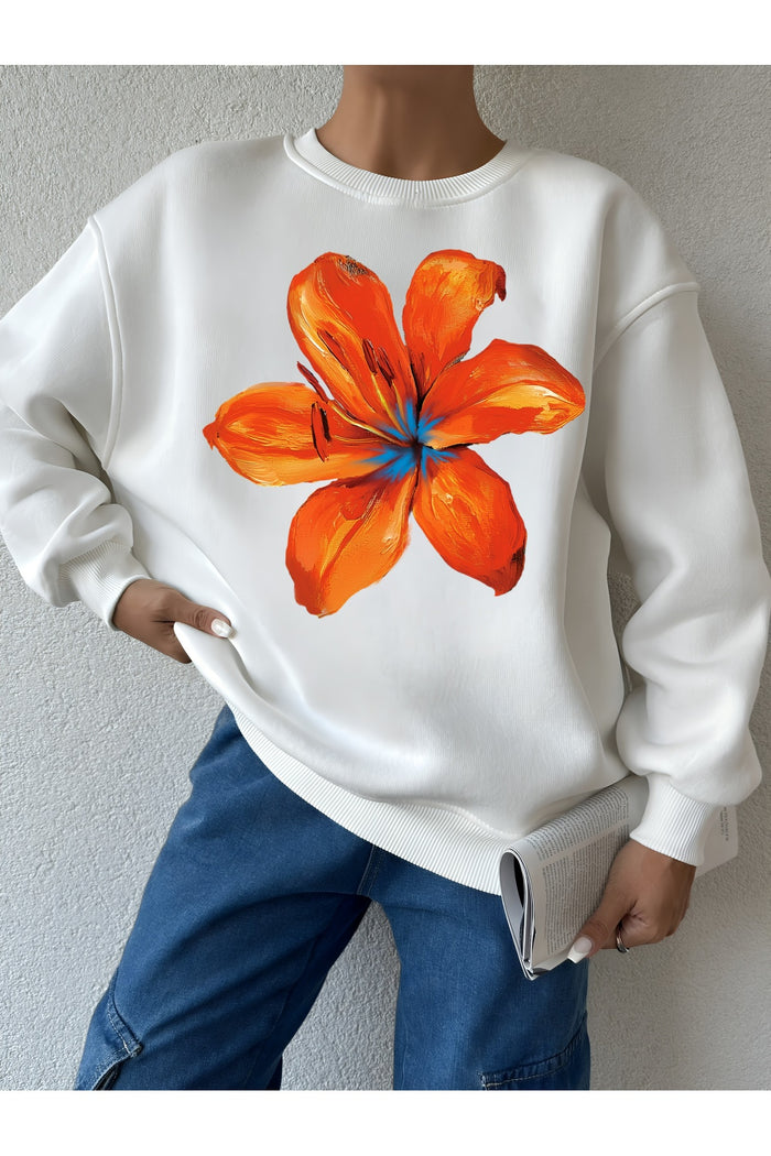 Premium Oversize Kesim Uzun Kollu Baskılı Sweatshirt
