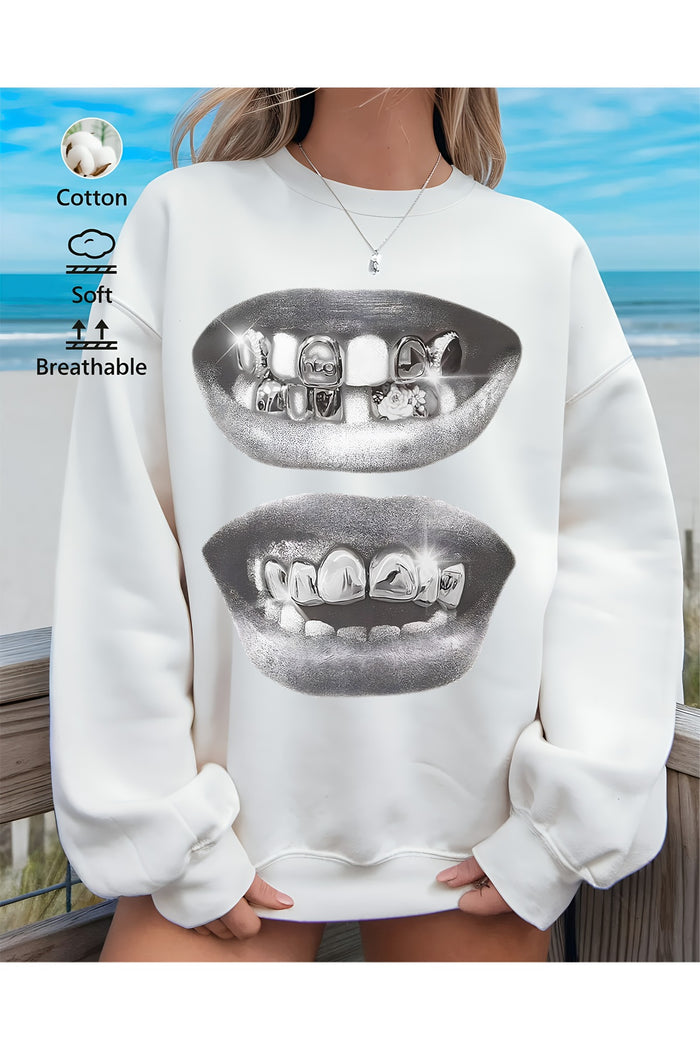 Premium Oversize Kesim Uzun Kollu Baskılı Sweatshirt