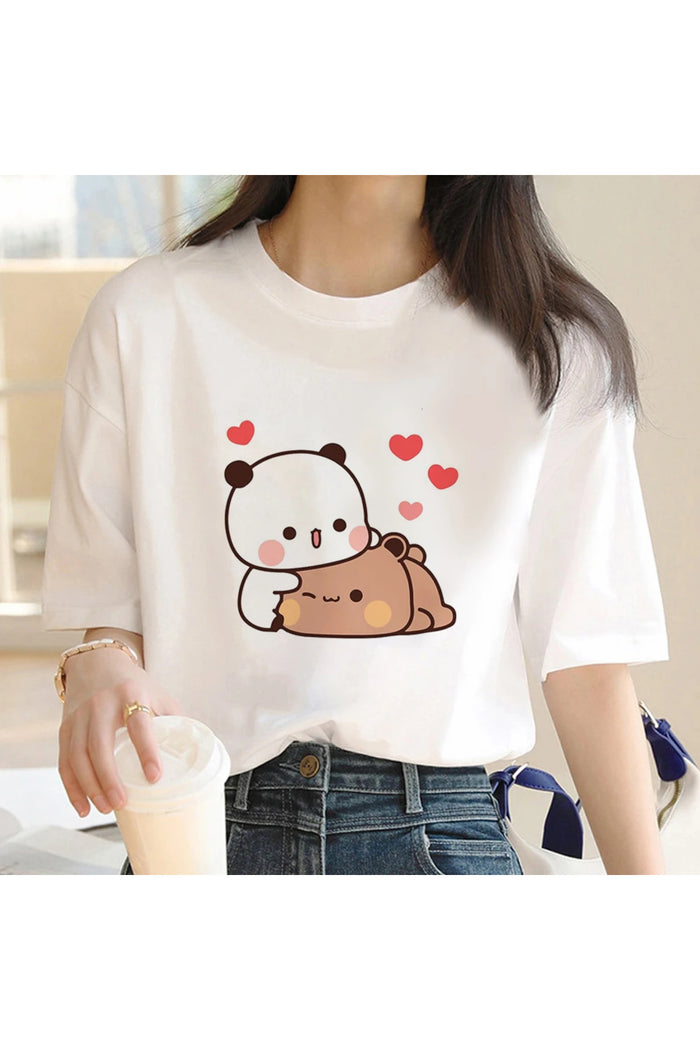 Beyaz Baskılı Organik Pamuk Oversize T-shirt